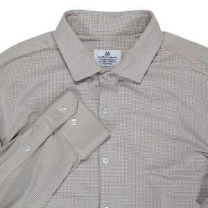 Mizzen+Main Men's Shirt Trim Fit Longsleeve Size 2XL Beige Checkered Gingham